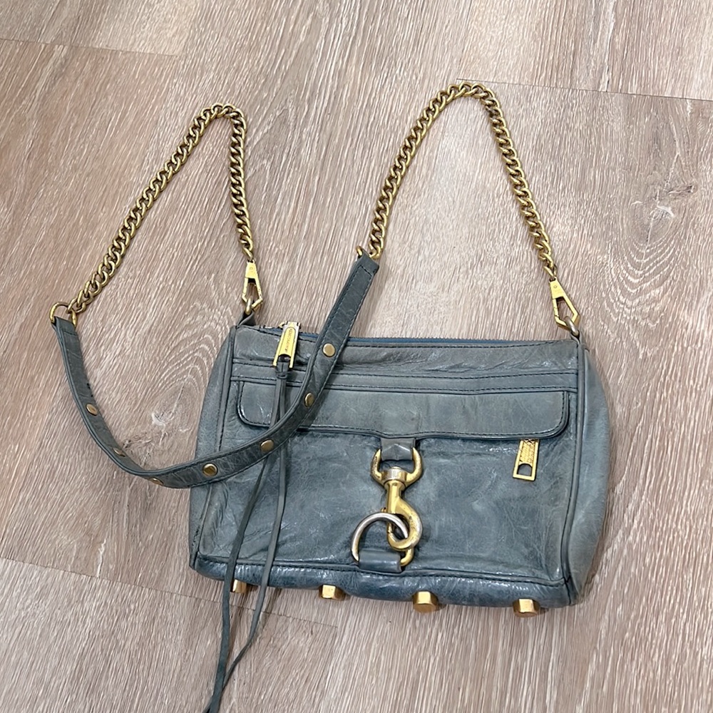 Rebecca Minkoff Gray/gold crossbody chain bag